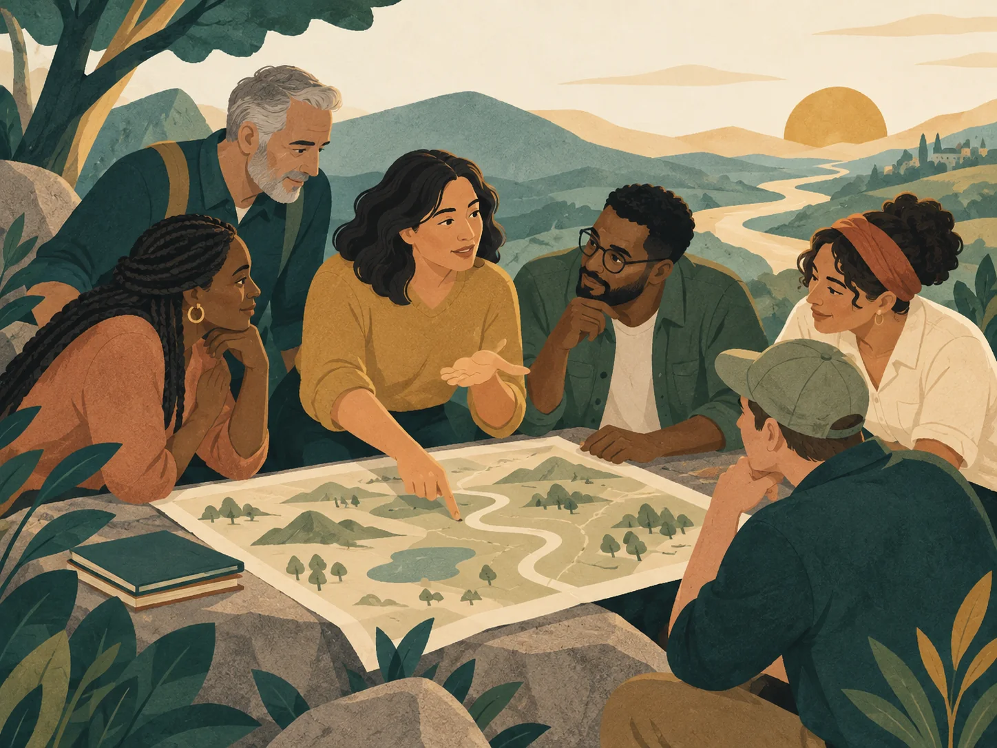 An editorial scene expressing leadership through service and community